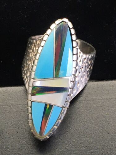 Native American Women's Navajo Opal Turquoise Inlay Ring | Sterling Silver | Sz 6 | 01601