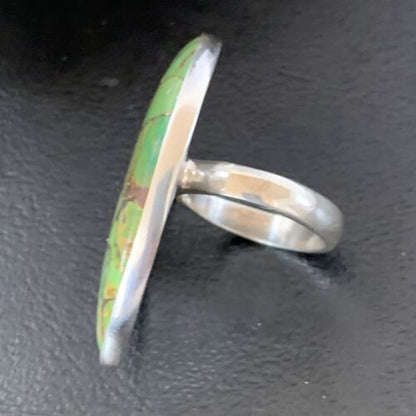 Adjustable Navajo Green Mojave Turquoise Ring | Sterling Silver | Sz 8 | 11722