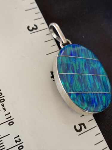 Authentic Native American Navajo Sterling Silver Blue Opal Inlay Pendant | Handmade Jewelry | 13140