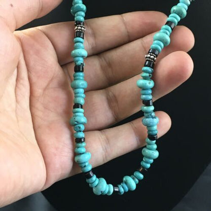Navajo Blue Turquoise Spiny Oyster Necklace | Sterling Silver | 19" | Authentic Native American Handmade | 10129 - Masha USA
