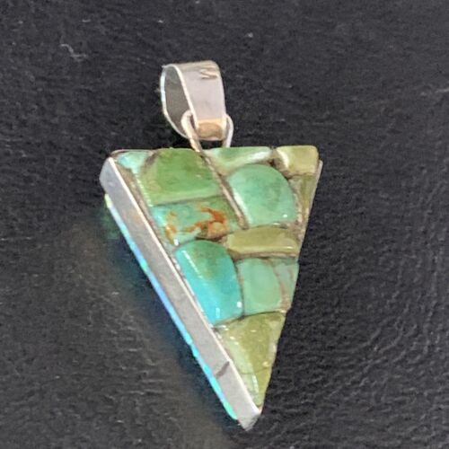 Navajo Turquoise Spiny Opal Multi-Color Inlay Pendant | Sterling Silver | Authentic Native American Handmade | 13723