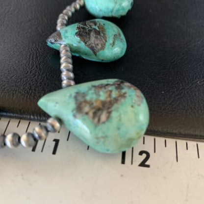 Navajo Teardrop Blue Turquoise Necklace | Sterling Silver Pearls | 20" | Authentic Native American Handmade | 13959