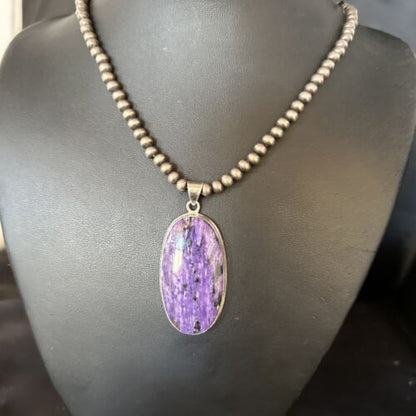 Navajo Pearls Purple Charoite Pendant Necklace | Sterling Silver | Authentic Native American Handmade | 14463