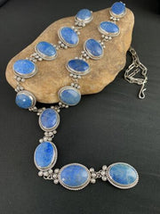 Navajo Lariat Necklace | Sterling Silver | Denim Lapis Lazuli | 37" | Authentic Native American Handmade | 11500