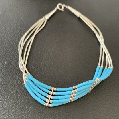 Navajo Blue Turquoise Heishi Bracelet | Sterling Silver | 5-Strand | 8" | Authentic Native American Handmade | 2177