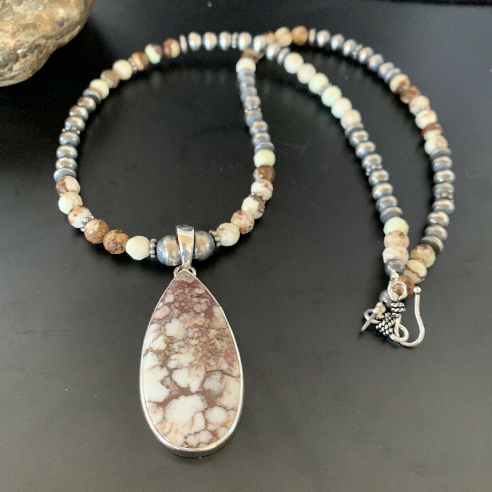 Navajo Wild Horse Turquoise Necklace Pendant | Sterling Silver | Authentic Native American Handmade | 11374 - Masha USA