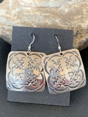 Native Womens Dangle Navajo Sterling Silver Stamped Handmade Earrings 1658