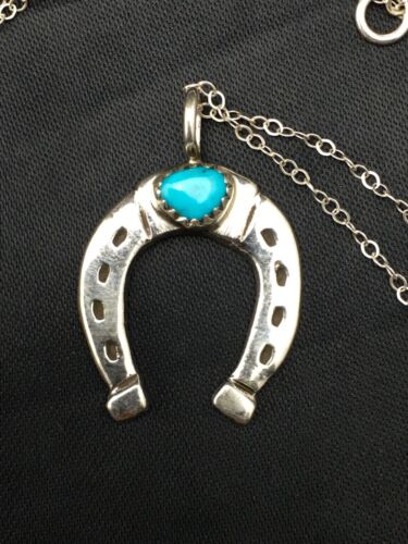 Navajo Blue Turquoise Naja Pendant Necklace | Sterling Silver Chain | Authentic Native American Handmade | 4466