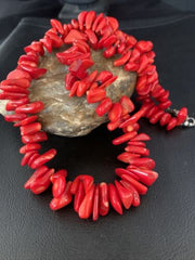 Women's Navajo Native American Bamboo Coral Strand Necklace | Sterling Silver | 18" | 13494