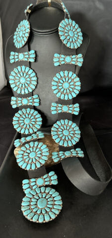 XXL Native Navajo Cluster Blue Turquoise Concho Belt Sterling Silver 14539