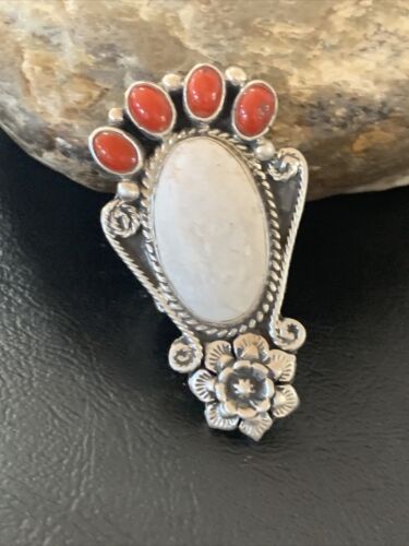 Navajo Sterling Silver Turquoise #8 Orange Spiny Oyster Ring | Authentic Native American Multi-Stone | Sz 6 | 11660