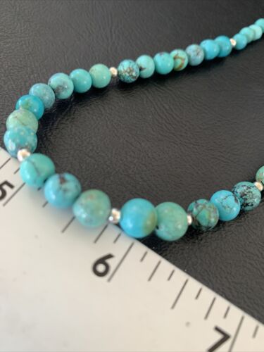 Navajo Women's | Natural Blue Turquoise Bead Necklace | Sterling Silver | 25" | Authentic Native American Handmade | 11664
