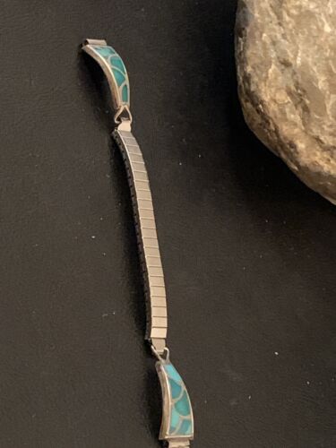 Navajo Sterling Silver Watch Tips | Old Pawn Blue Turquoise Inlay | Authentic Native American Jewelry | 1443