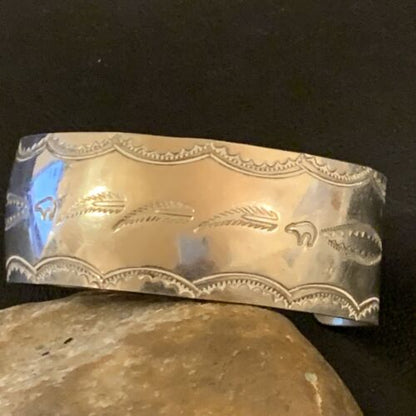 Navajo Sterling Silver Stamped Cuff Bracelet | Authentic Native American Handmade | 12823