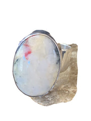 Southwestern Navajo White Black Cinnabrite Ring | Sterling Silver | Sz 7 | 1564