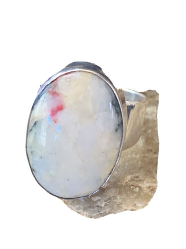 Southwestern Navajo White Black Cinnabrite Ring | Sterling Silver | Sz 7 | 1564