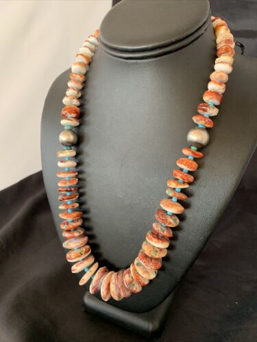 Navajo Purple Spiny Oyster Turquoise Necklace | Sterling Silver | Native American Handmade | 22" | 11389 - Masha USA
