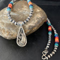 Navajo Multi-Color Turquoise Mother of Pearl Necklace Inlay Pendant | Sterling Silver | 13886