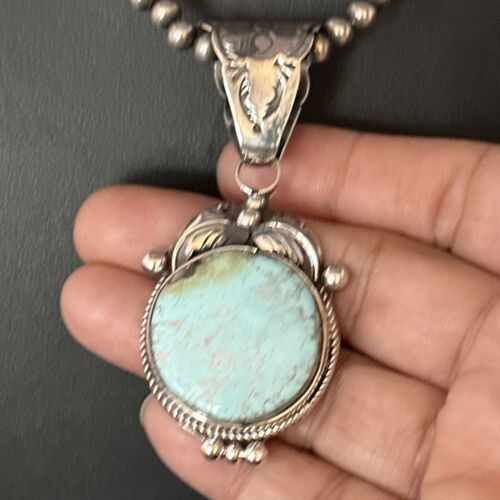 Navajo Blue Golden Hills Pendant Necklace | Sterling Silver | Authentic Native American Handmade | 14599