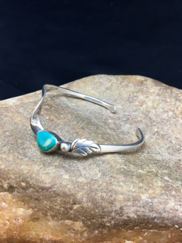 Native American Turquoise Feather Bracelet | Navajo Sterling Silver | Handmade | 8937