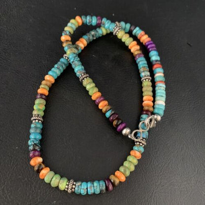 Navajo Blue Turquoise & Orange Spiny Oyster Necklace | Sterling Silver | 18" | 13434