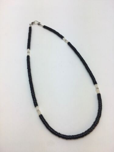 Southwestern Men's Necklace | White Mother of Pearl Heishi & Black Onyx | Sterling Silver | 19" | 8901