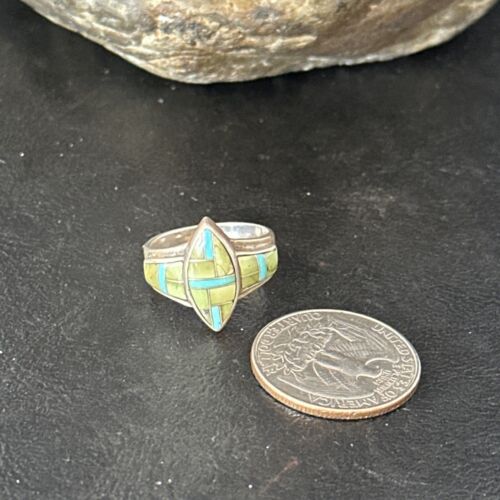 Navajo Blue Green Turquoise Inlay Ring | Sz 7 | Authentic Native American Handmade | 14562