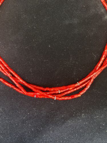 Native American Red Stabilized Coral Tubes Necklace | Sterling Silver | 18" | 1749