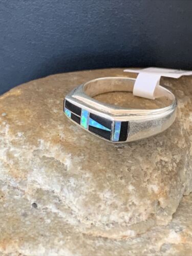 Navajo Multi-Color Opal & Black Onyx Inlay Ring | Sterling Silver | Sz 9.5 | 14677