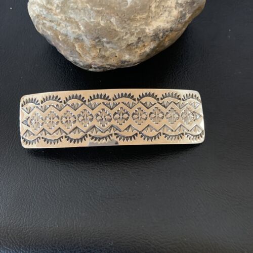 Southwestern Sterling Silver Stamped Navajo Hair Barrette | Handmade | 4" | 1213