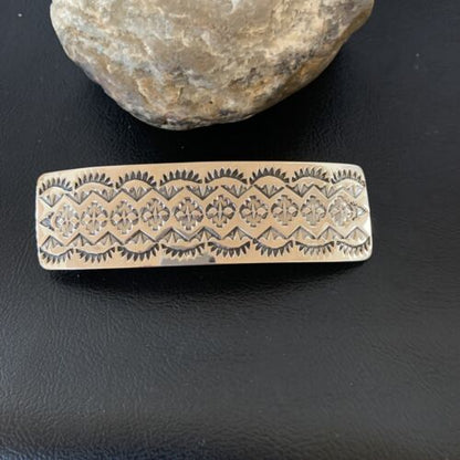 Southwestern Sterling Silver Stamped Navajo Hair Barrette | Handmade | 4" | 1213
