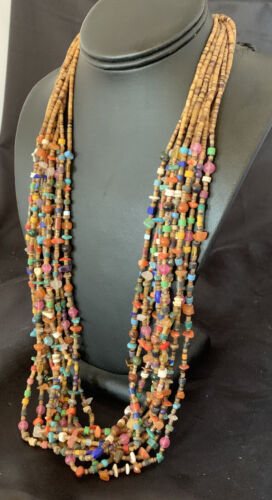 Southwestern Santo Domingo Red Coral Blue Turquoise Necklace | 10 Strand | 28" | 12454