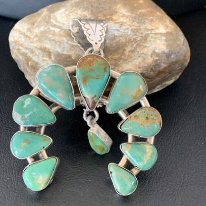 Navajo Green Royston Turquoise Pendant | Authentic Native American Sterling Silver | Naja | 12104 - Masha USA