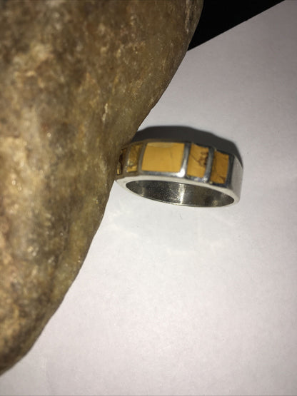 Navajo Yellow Turquoise Inlay Ring | Sterling Silver | Sz 11.5 | Authentic Native American Handmade | 1732