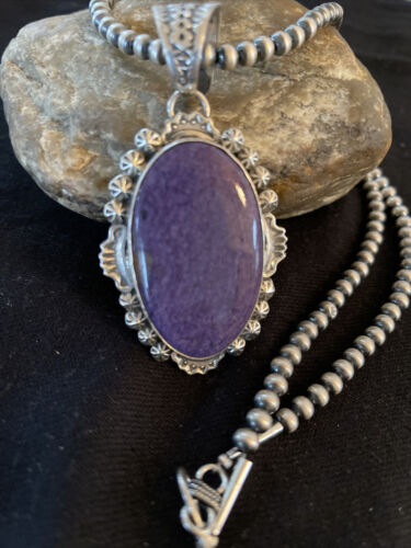 Southwestern Navajo Necklace | Sterling Silver Purple Charoite Pendant | Authentic Native American Handmade | 1353