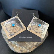 Navajo Blue Turquoise Earrings | Stamped Sterling Silver | Authentic Native American Handmade | 13321