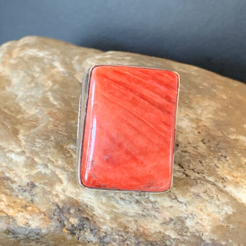 Navajo Red Spiny Oyster Ring | Sterling Silver | Sz 7 | Authentic Native American Handmade | 1837