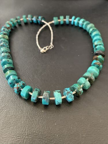 Navajo Turquoise Heishi Tube Bead Necklace | Sterling Silver | Authentic Native American Handmade | 22" | 11771