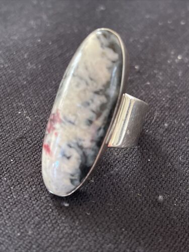 Southwestern Navajo White Black Cinnabrite Ring | Sterling Silver | Sz 7 | Authentic Native American Handmade | 1565