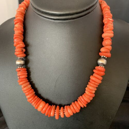 Native American Navajo Pink Coral Bead Necklace | Sterling Silver | 18" | 13229 - Masha USA