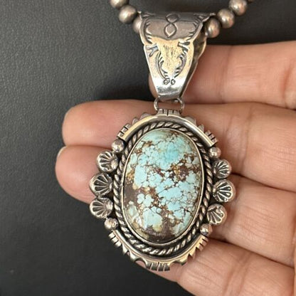 Navajo Blue Golden Hills Pendant Necklace | Sterling Silver | Authentic Native American Handmade | 14351