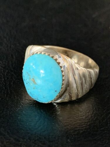 Southwestern Navajo Blue Kingman Turquoise Ring | Sterling Silver | Sz 9 | 14156