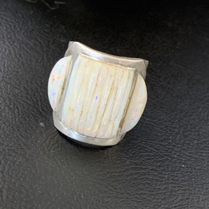 Native American Navajo White Opal Inlay Ring | Sterling Silver | Sz 10 | 12861