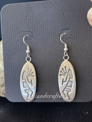 Handmade Sterling Silver Kokopelli Dangle Earrings | Authentic Native American Hopi Design | 01503
