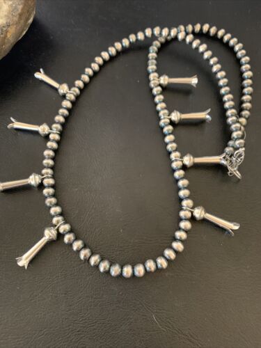 Navajo Pearl Necklace | 6mm Sterling Silver Beads | 24" | Authentic Native American Handmade | 12266