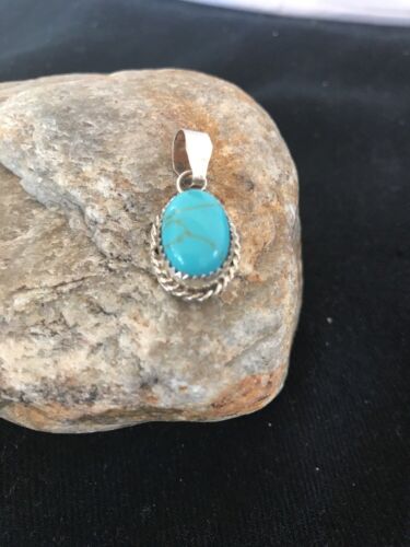 Navajo Handmade Sterling Silver Turquoise Pendant | 1" | Native American | 3162