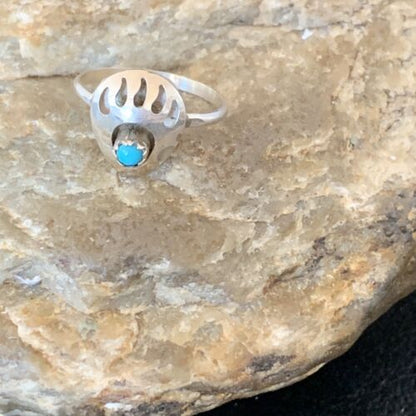 Navajo Bear Paw Blue Turquoise Pinky Ring | Sterling Silver | Sz 6 | Authentic Native American Handmade | 10841