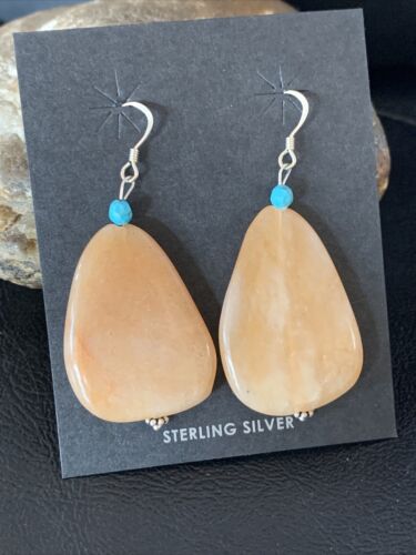 Navajo Tan Jasper and Blue Turquoise Earrings | Sterling Silver | Authentic Native American Handmade | 13102