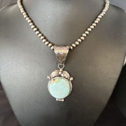 Navajo Blue Golden Hills Pendant Necklace | Sterling Silver | Authentic Native American Handmade | 14599