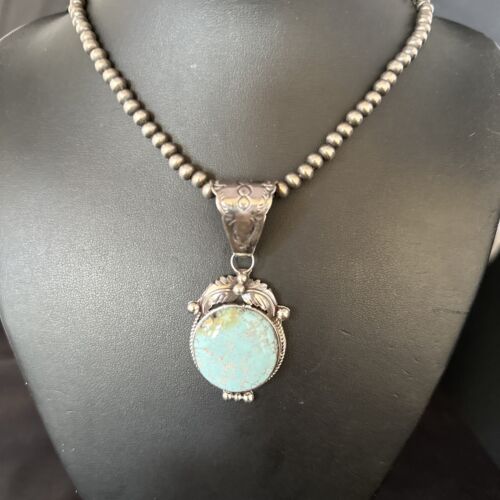 Navajo Blue Golden Hills Pendant Necklace | Sterling Silver | Authentic Native American Handmade | 14599